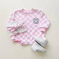 Bubble Romper | Checkered Smiley Pink