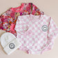 Bubble Romper | Checkered Smiley Pink