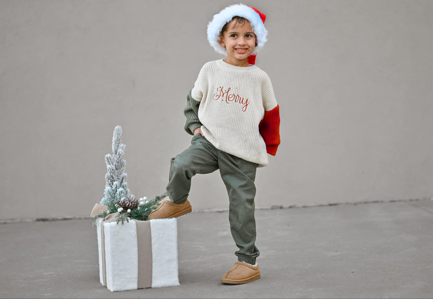 Custom Embroidered Christmas Colorblock Knit Sweater