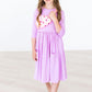 Bright Lilac 3/4 Sleeve Pocket Twirl Dress