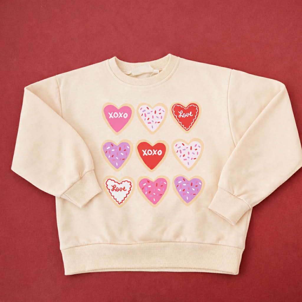 Valentine's Day Heart Cookies Crewneck Sweatshirt or Romper - Red or Cream