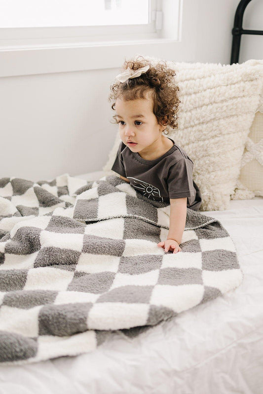 Charcoal Checkered Plush Blanket - Little Joy Co.