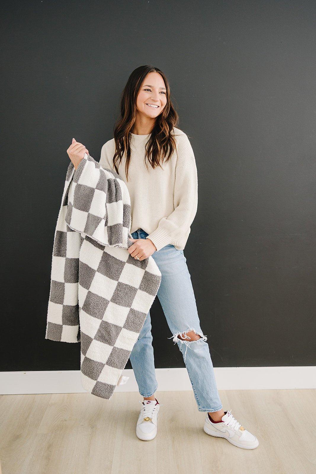 Charcoal Checkered Plush Blanket - Little Joy Co.