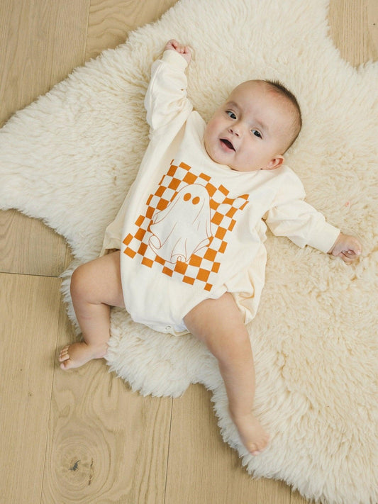 Checkered Ghost Sweatshirt Romper - Little Joy Co.