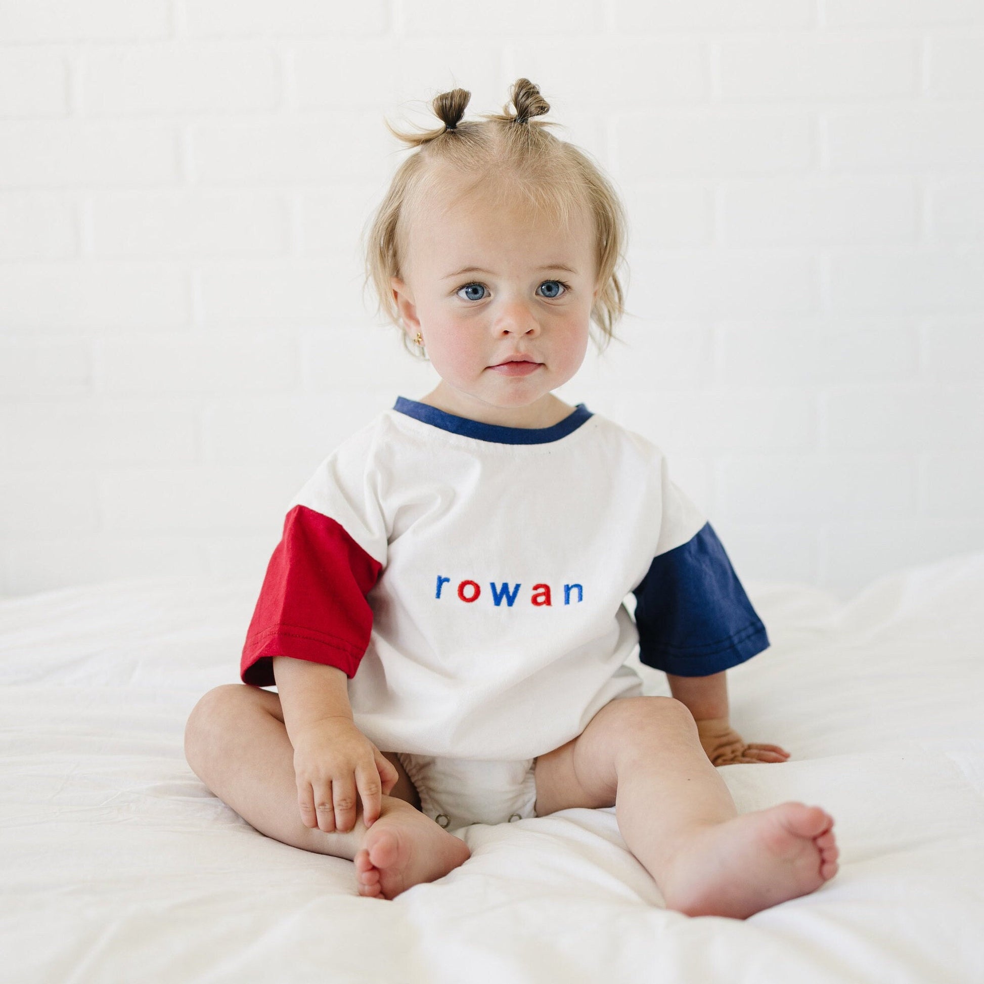 Custom 4th of July Embroidered Colorblock T - Shirt Romper **No longer guaranteed to arrive by the 4th!** - Little Joy Co.