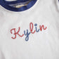 Custom Embroidered 4th of July Colorblock T-Shirt Romper or Oversized Tee - Flag