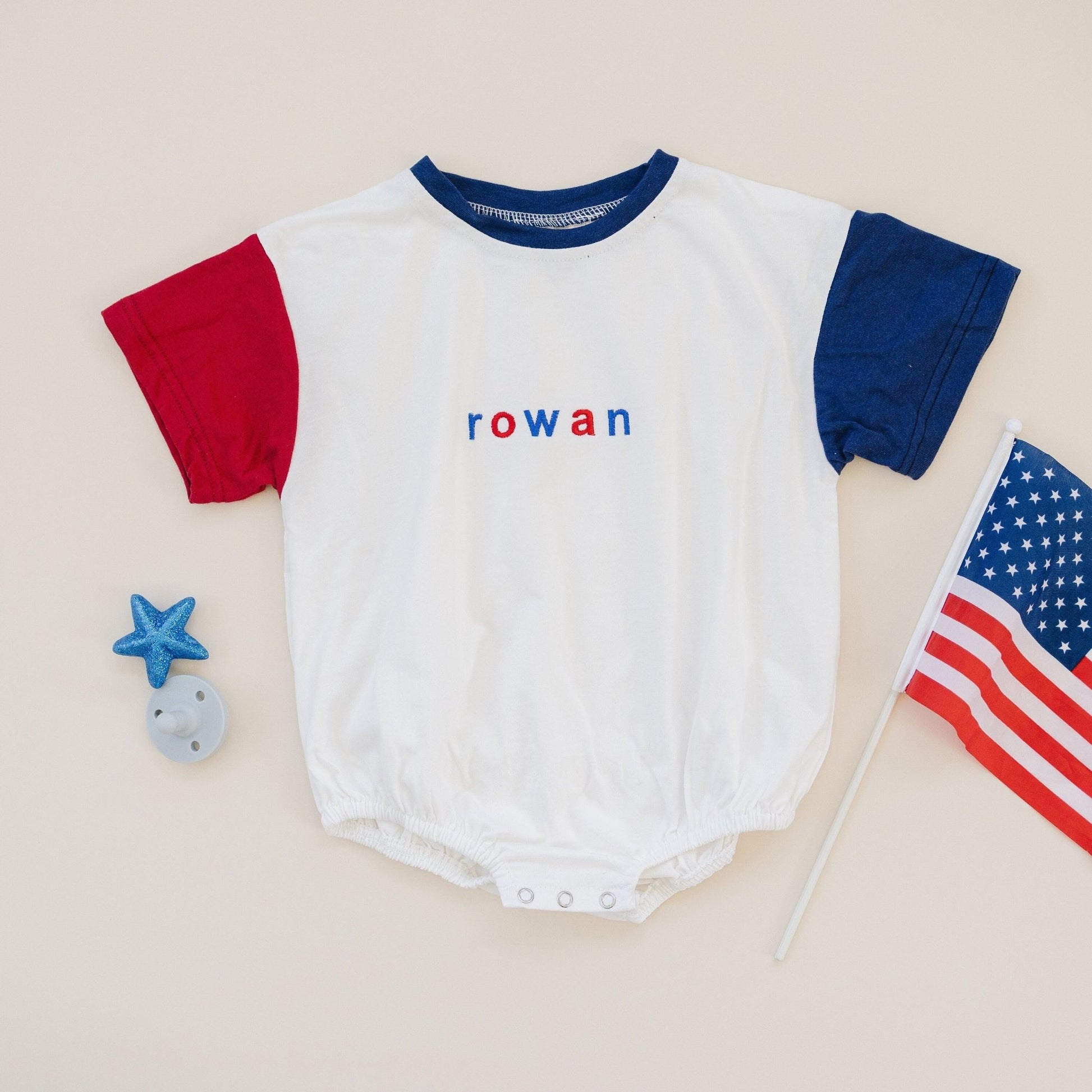 Custom 4th of July Embroidered Colorblock T - Shirt Romper **No longer guaranteed to arrive by the 4th!** - Little Joy Co.