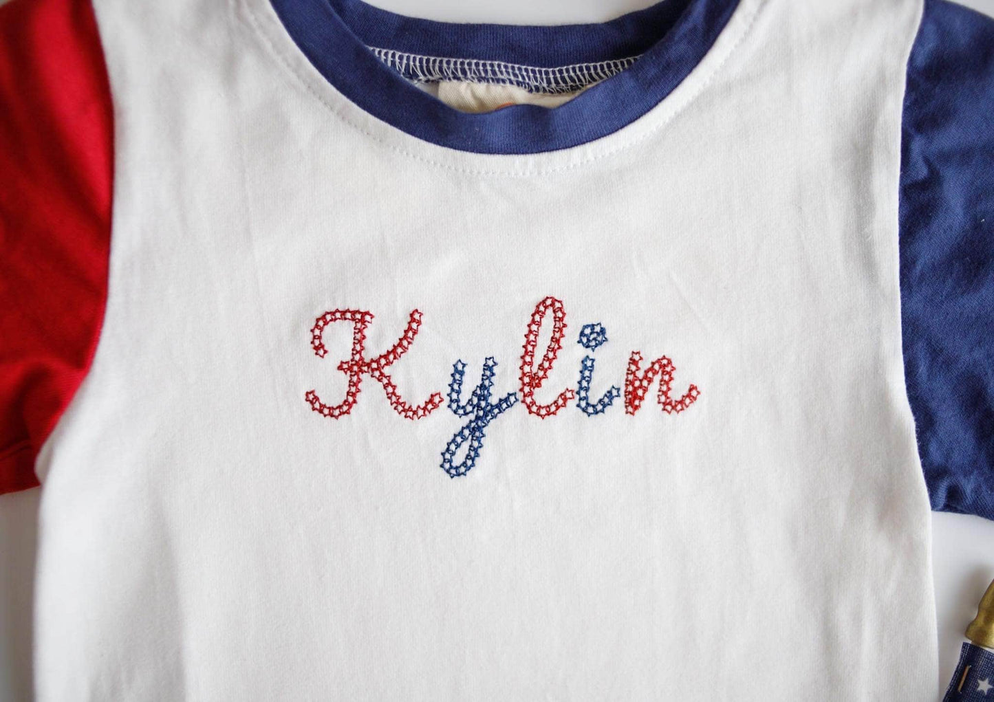 Custom 4th of July Embroidered Colorblock T - Shirt Romper **No longer guaranteed to arrive by the 4th!** - Little Joy Co.