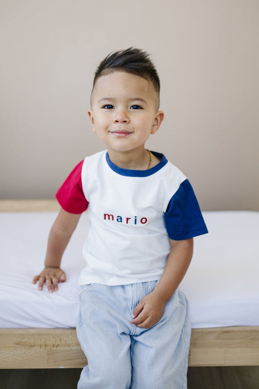 Custom 4th of July Embroidered Colorblock Tee **No longer guaranteed to arrive by the 4th!** - Little Joy Co.