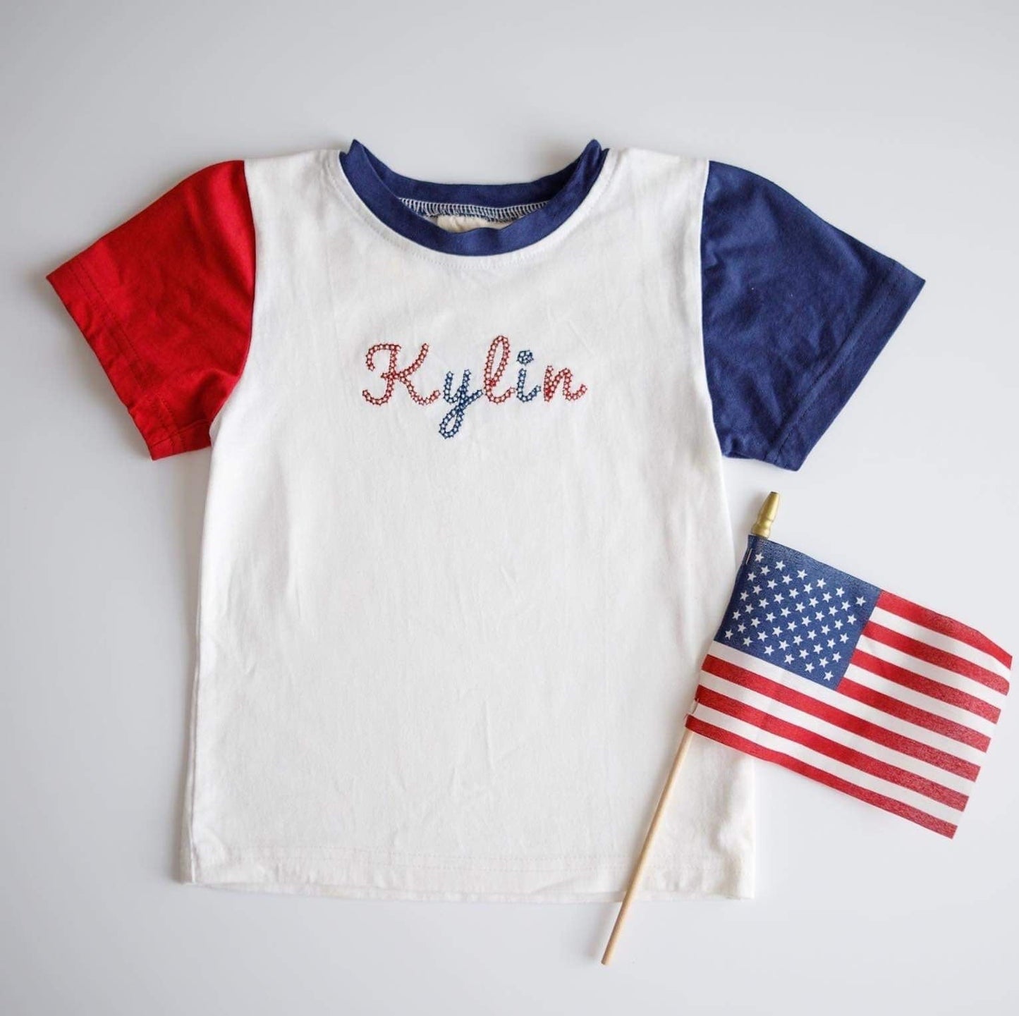 Custom 4th of July Embroidered Colorblock Tee **No longer guaranteed to arrive by the 4th!** - Little Joy Co.