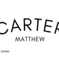 Custom canvas baby name banner by Little Joy Co. featuring the name Carter Matthew in James font