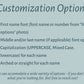 Customization options for custom canvas baby name banner including font style capitalization and arch preferences