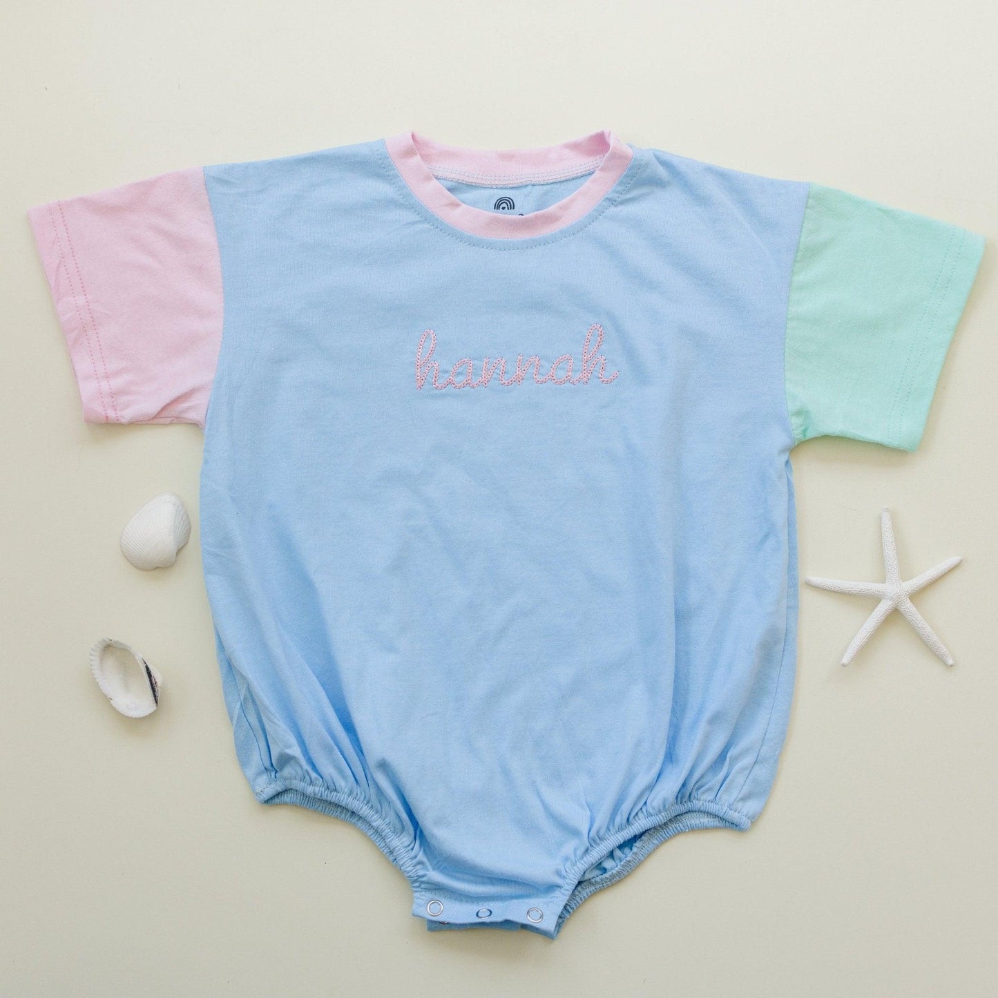 BLANK Colorblock T-Shirt Romper or Oversized Tee & Biker Set - Blue Pastel