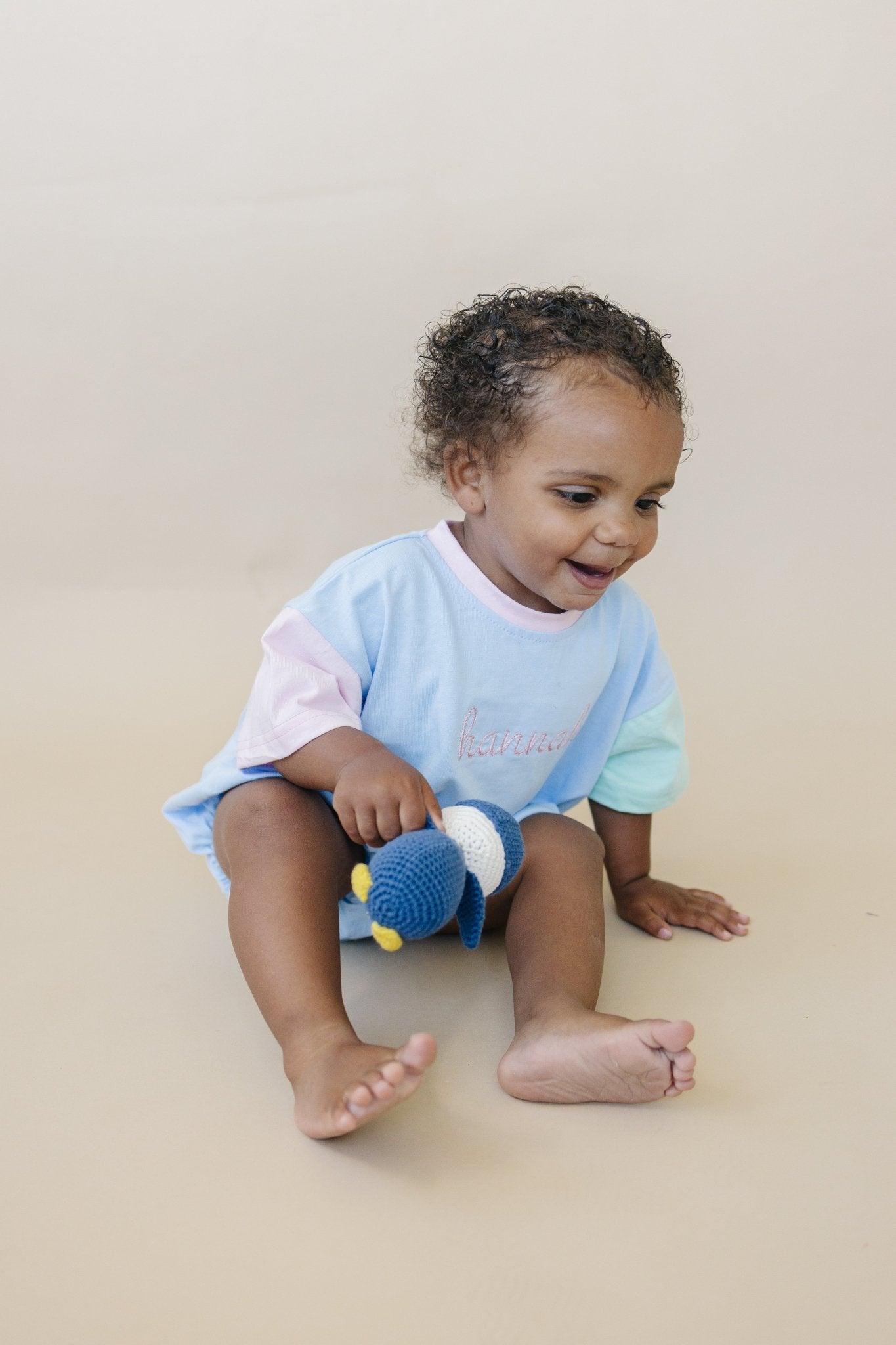 Custom Embroidered Baby Colorblock T - Shirt Romper - Little Joy Co.