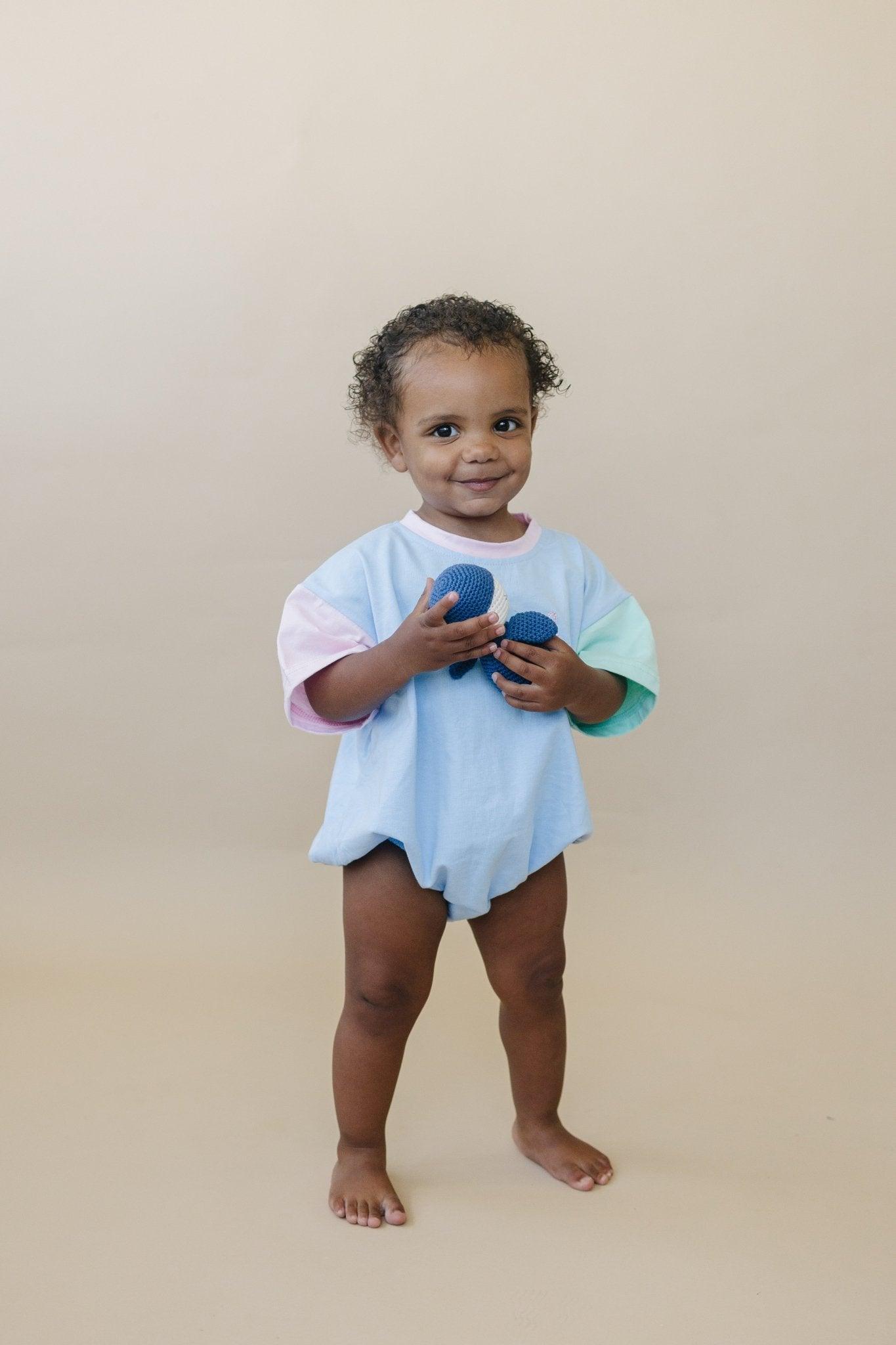 Custom Embroidered Baby Colorblock T - Shirt Romper - Little Joy Co.