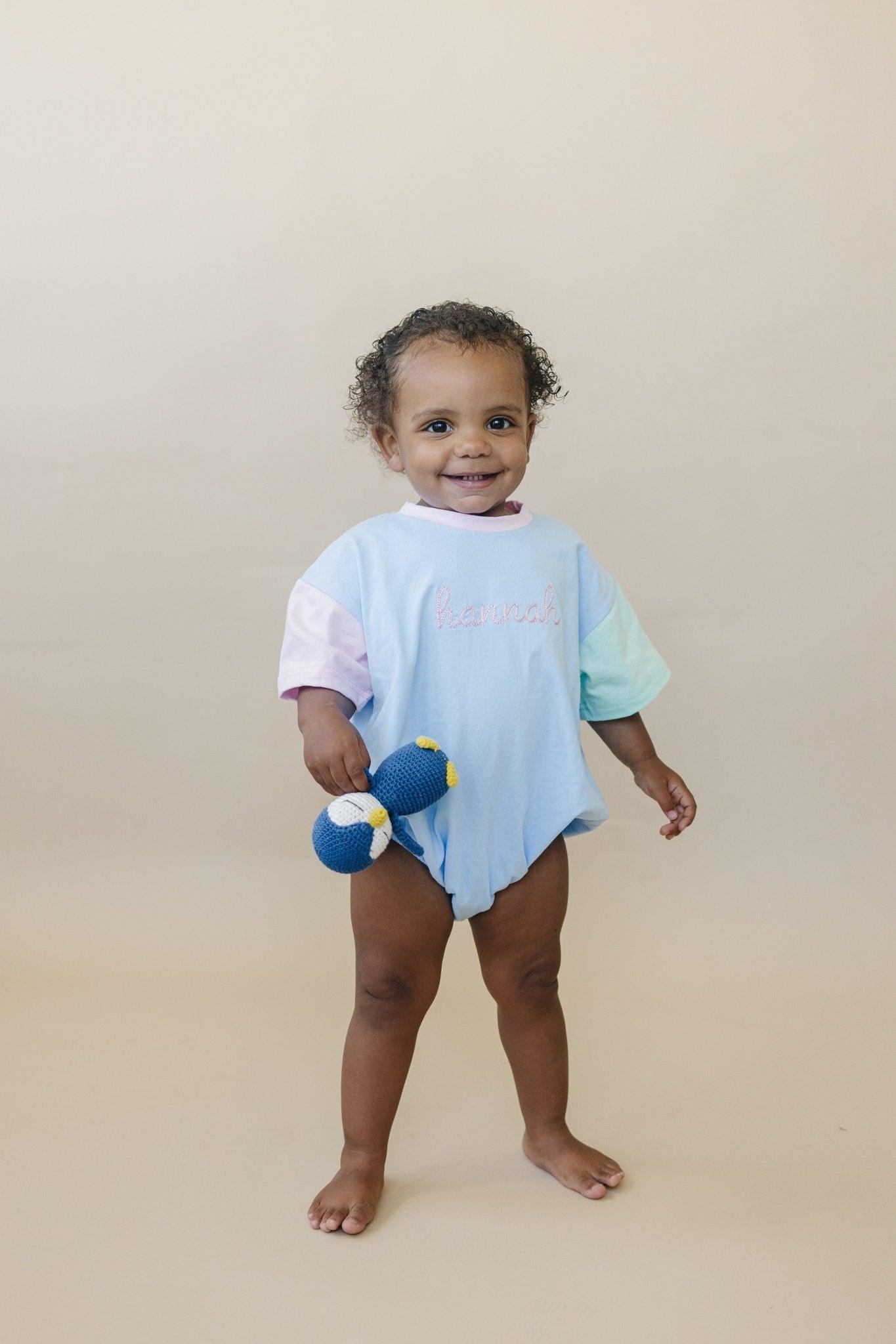 Custom Embroidered Baby Colorblock T - Shirt Romper - Little Joy Co.