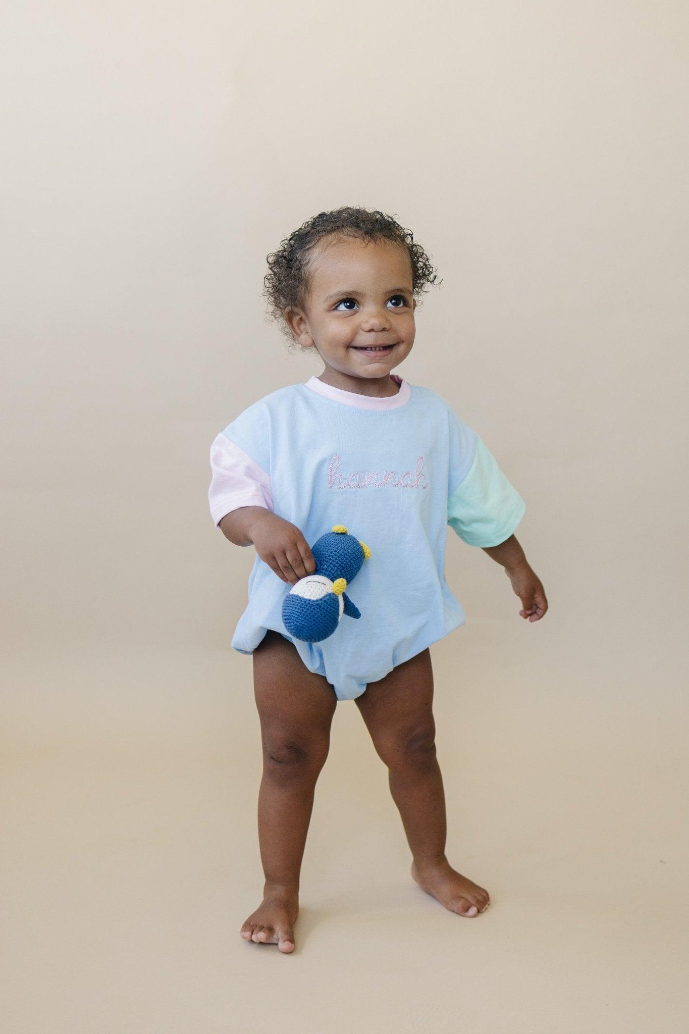 Custom Embroidered Baby Colorblock T - Shirt Romper - Little Joy Co.