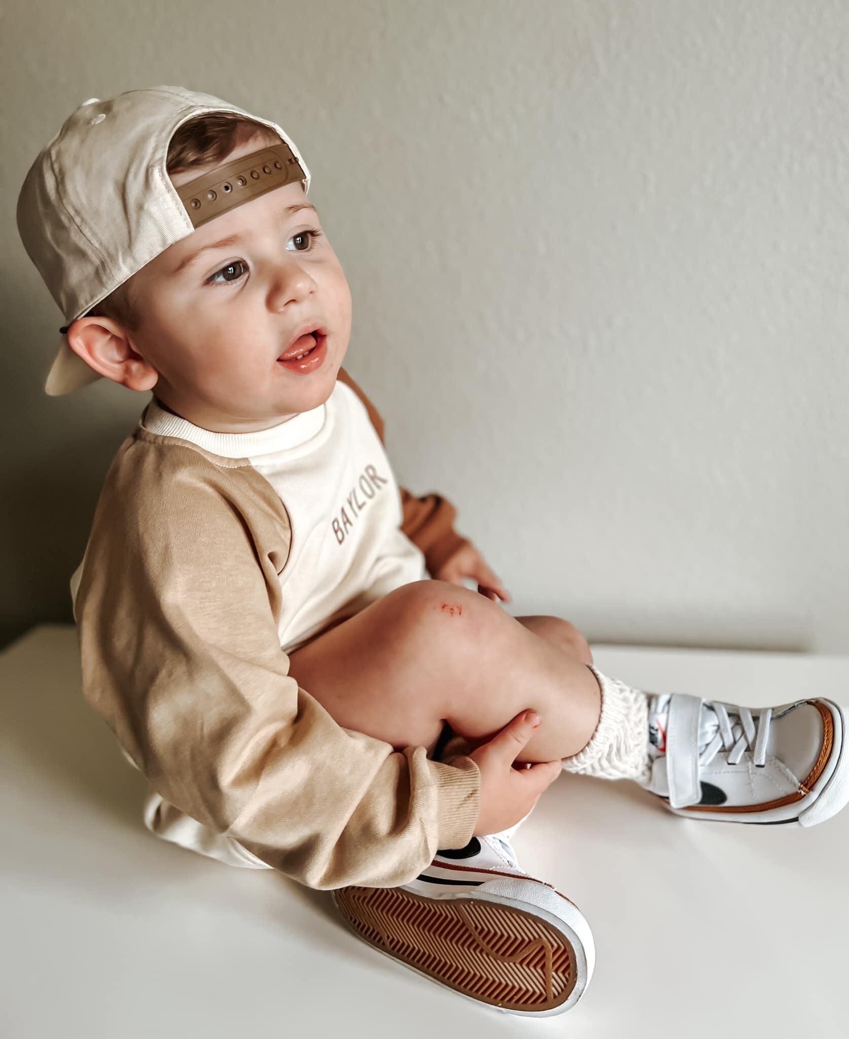 Custom Embroidered Colorblock Sweatshirt Romper - more colors - Little Joy Co.