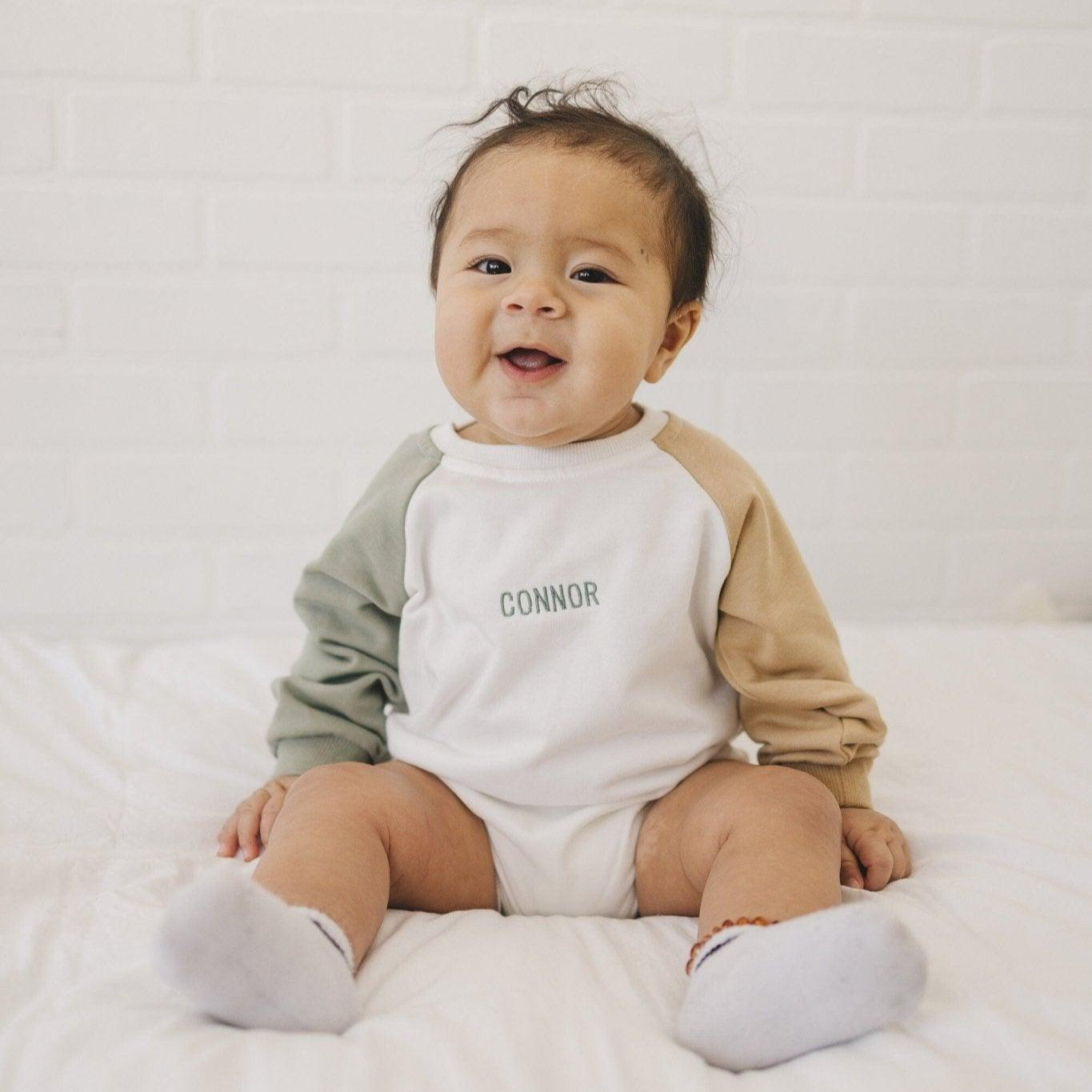 Custom Embroidered Colorblock Sweatshirt Romper - more colors - Little Joy Co.