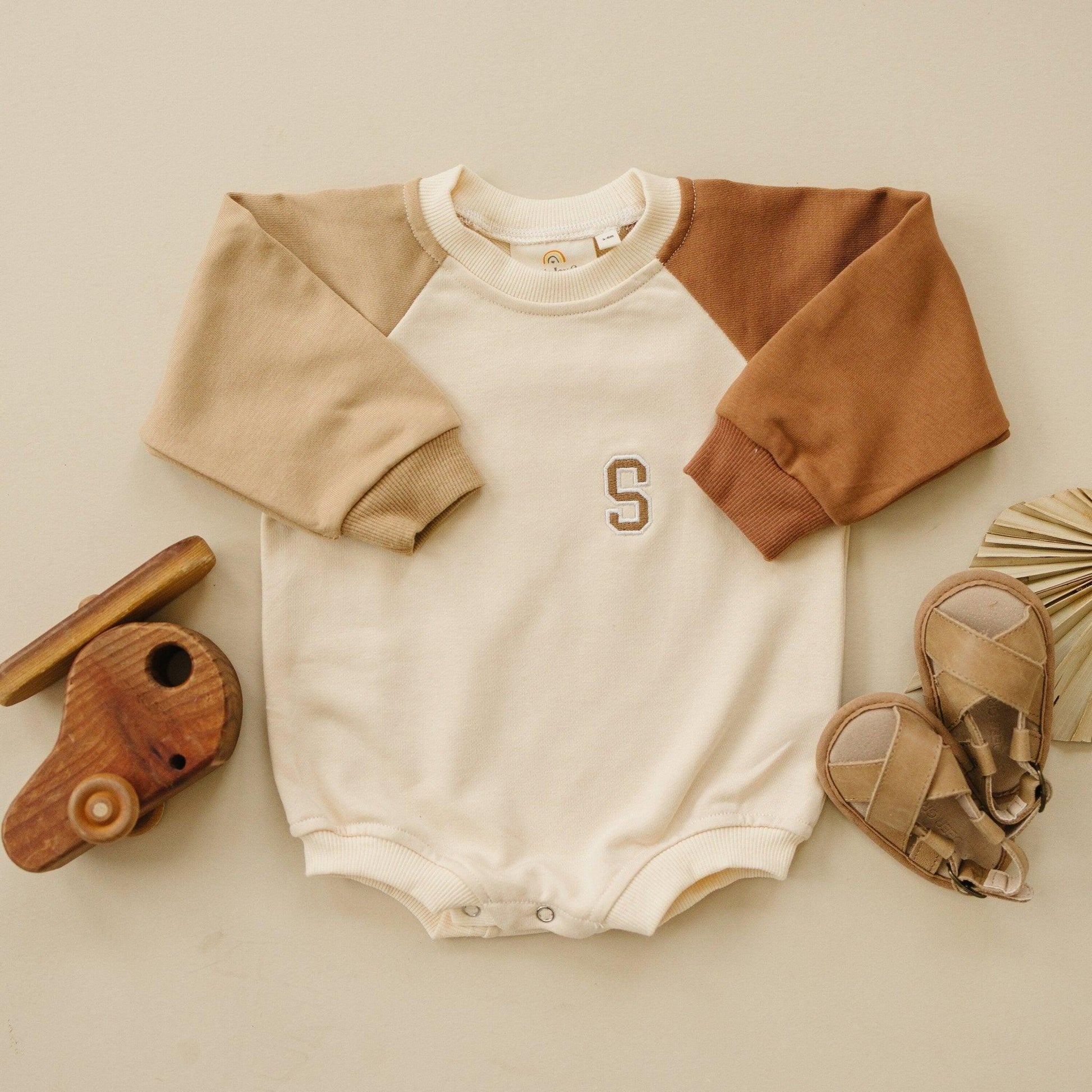 Custom Embroidered Colorblock Sweatshirt Romper - more colors - Little Joy Co.