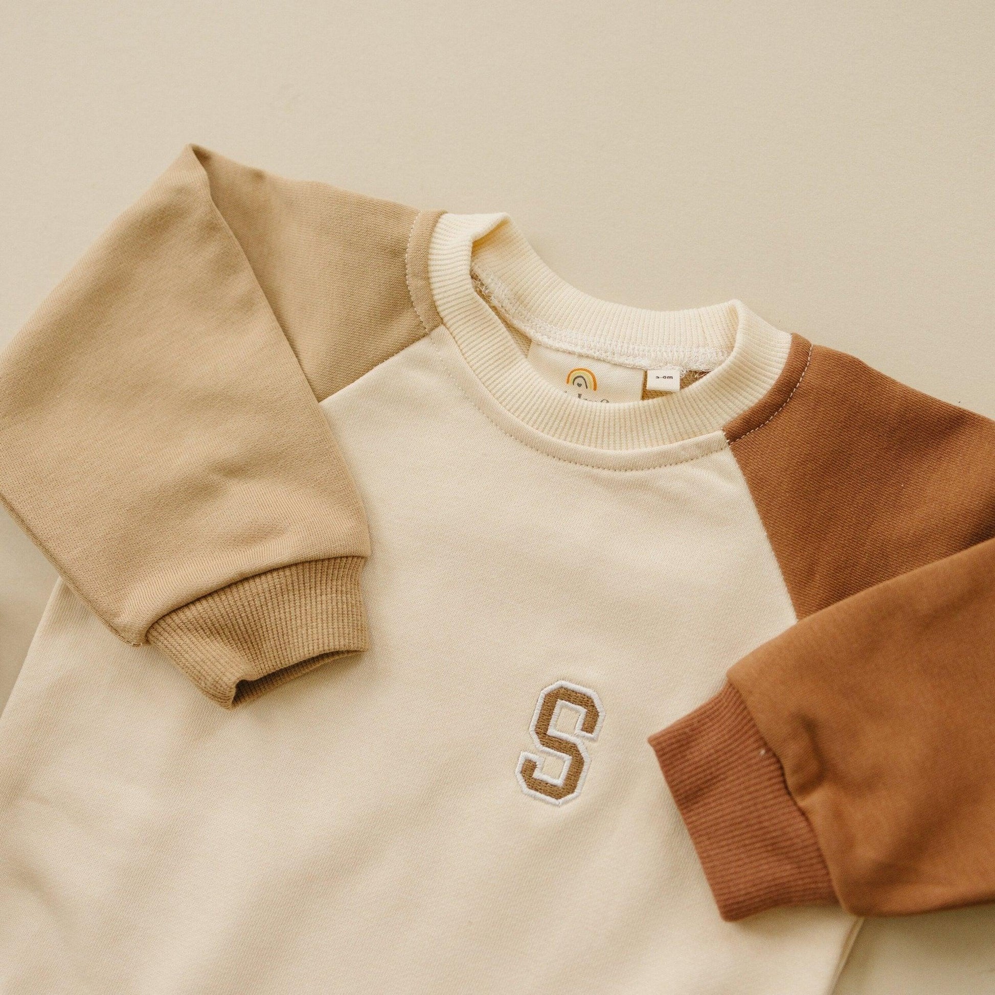 Custom Embroidered Colorblock Sweatshirt Romper - more colors - Little Joy Co.