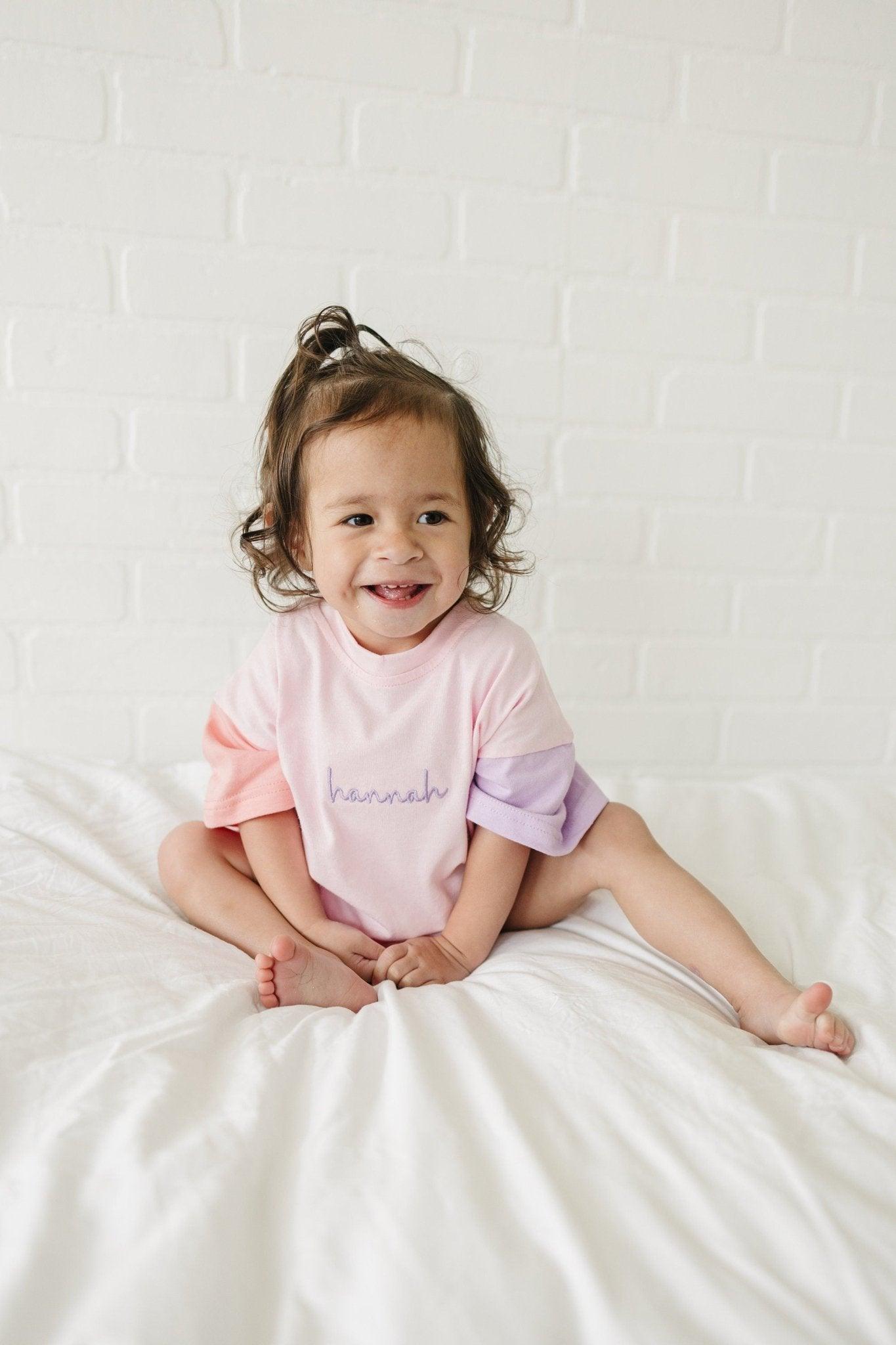 Custom Embroidered Colorblock T - Shirt Romper - Little Joy Co.