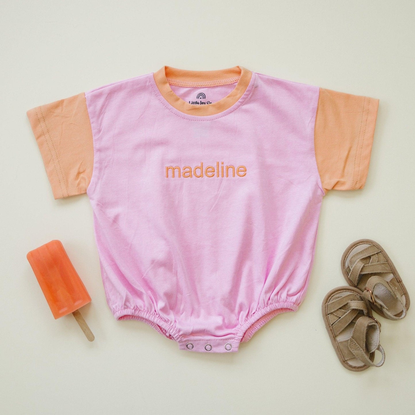 Custom Embroidered Colorblock T - Shirt Romper - Little Joy Co.