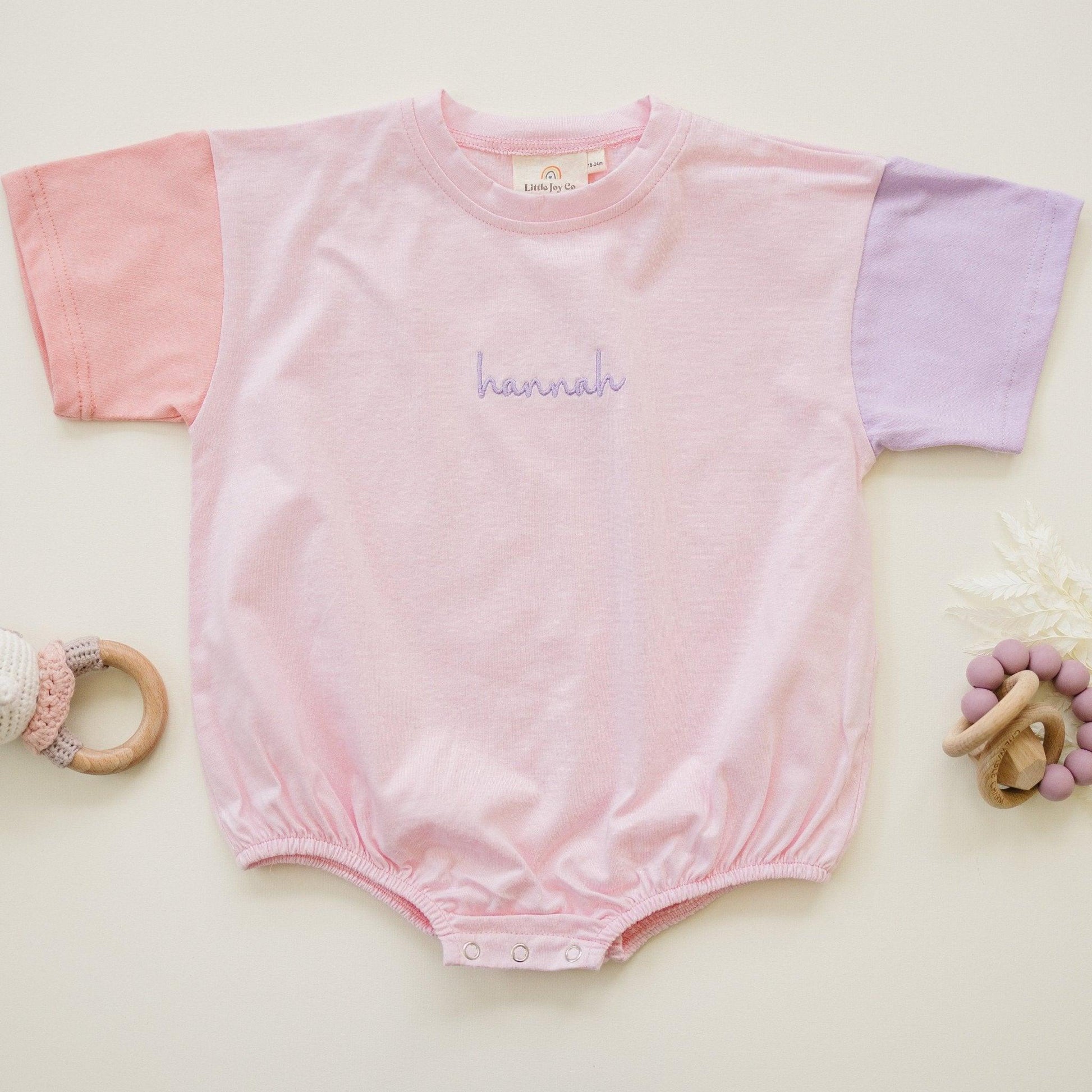 Custom Embroidered Colorblock T - Shirt Romper - Little Joy Co.