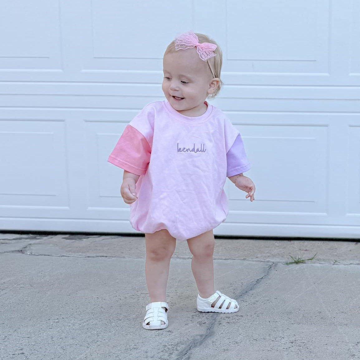 Custom Embroidered Colorblock T - Shirt Romper - Little Joy Co.