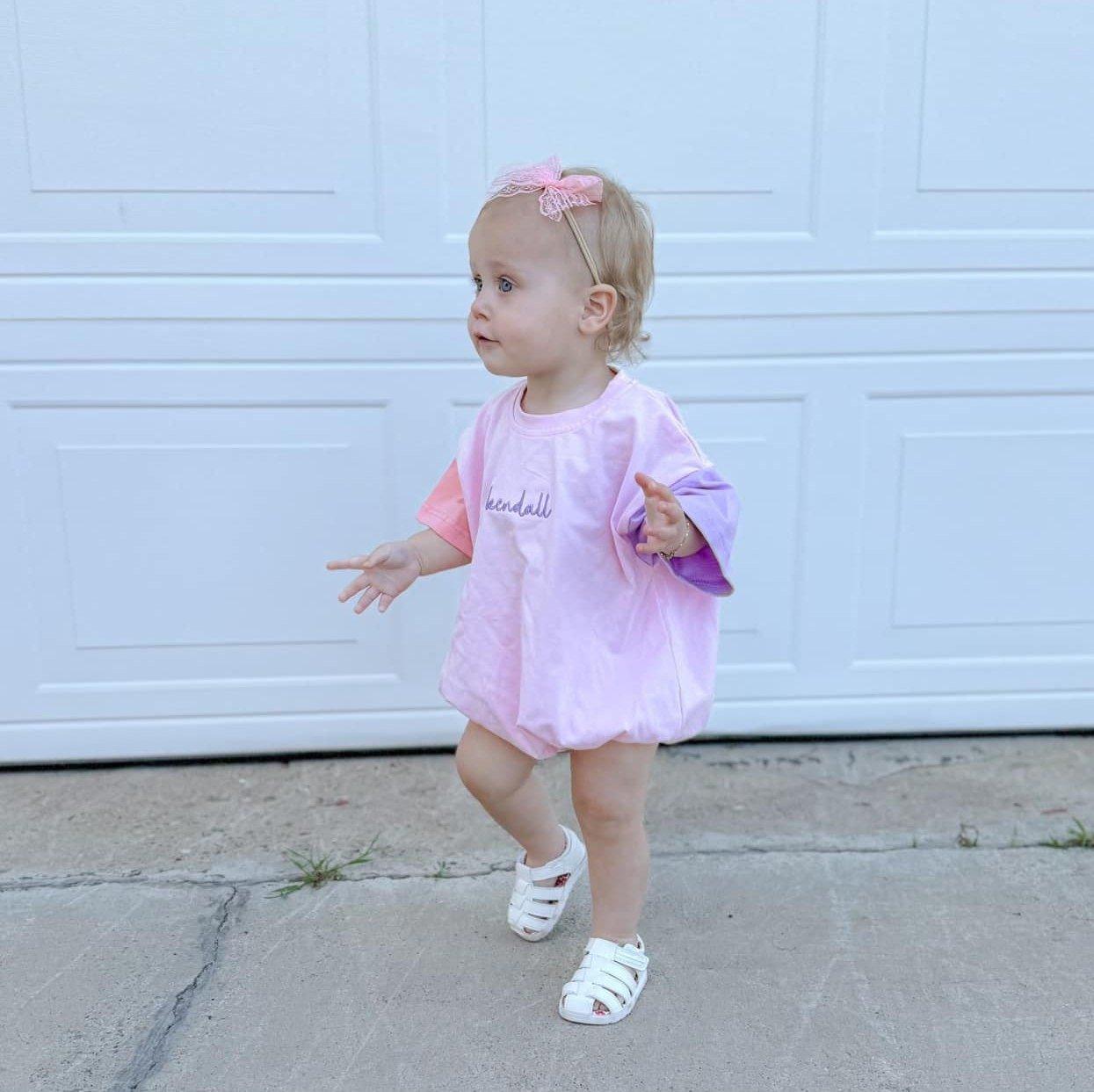 Custom Embroidered Colorblock T - Shirt Romper - Little Joy Co.