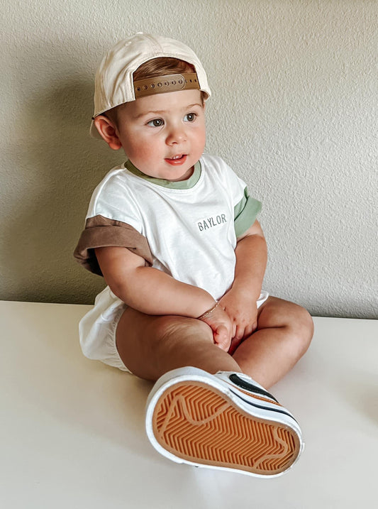 Custom Embroidered Colorblock T - Shirt Romper - Little Joy Co.