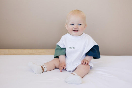 Custom Embroidered Colorblock T - Shirt Romper - Little Joy Co.