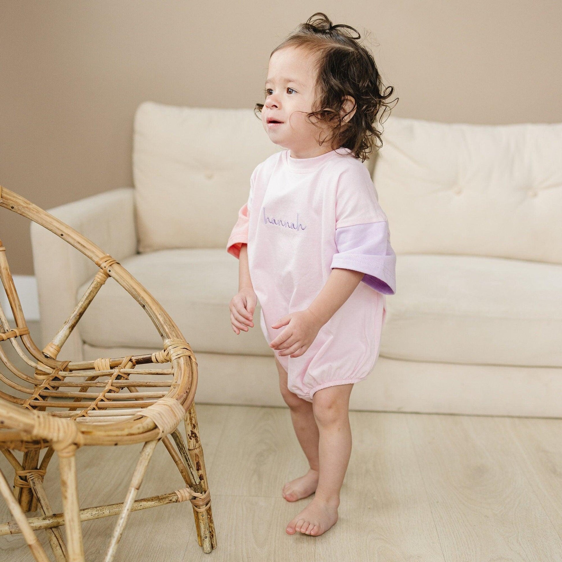 Custom Embroidered Colorblock T - Shirt Romper - Little Joy Co.