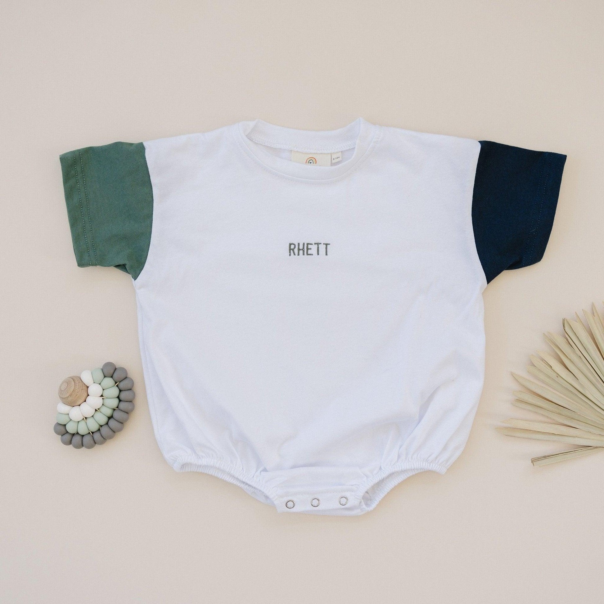 Custom Embroidered Colorblock T - Shirt Romper - Little Joy Co.