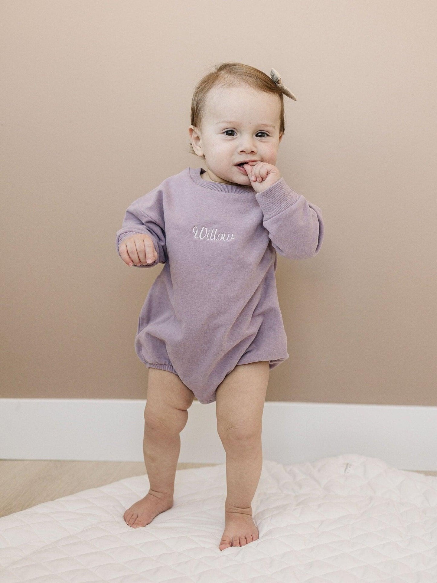 Custom Embroidered Organic Cotton Jogger Set or Sweatshirt Romper - Purple