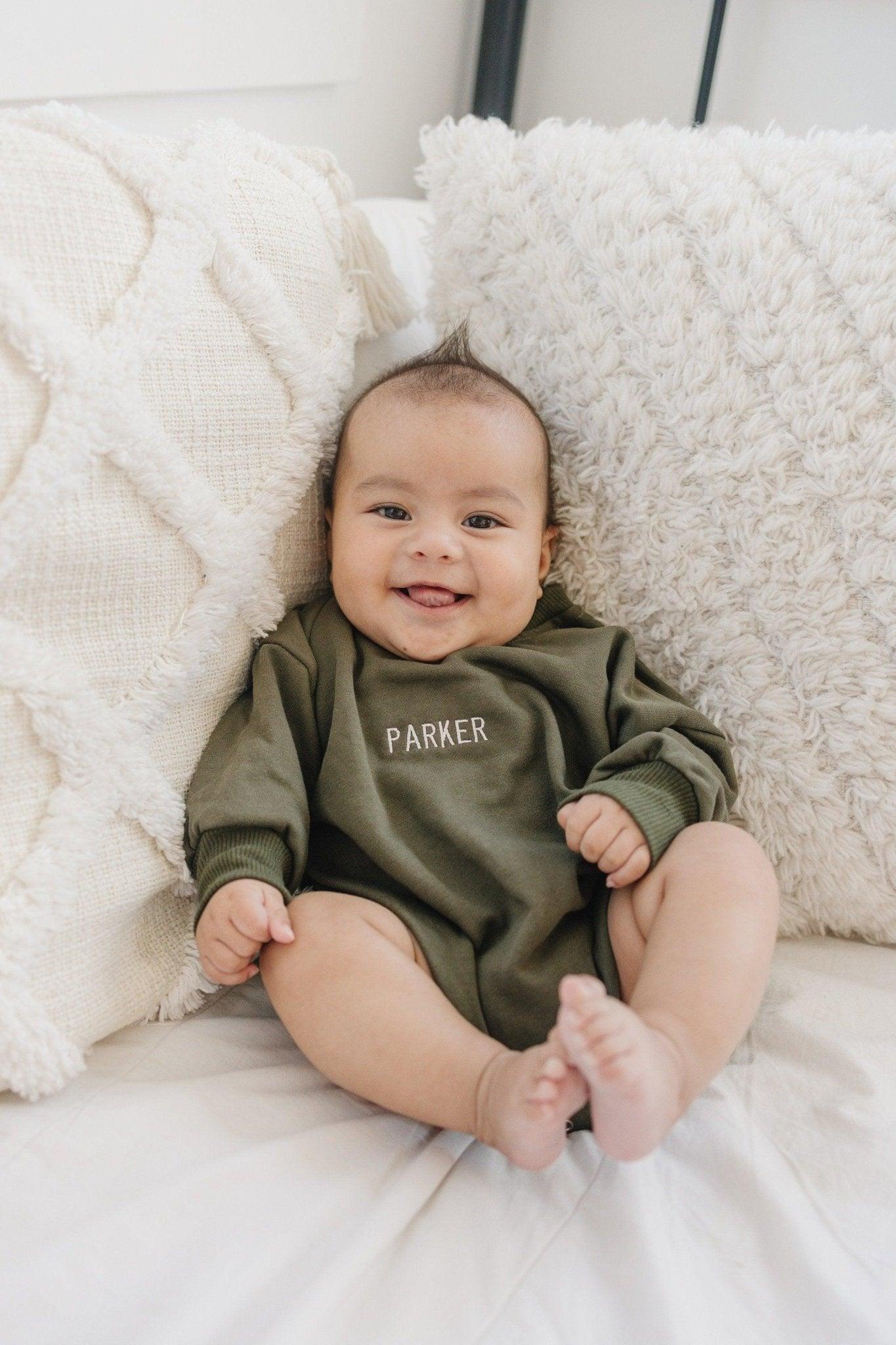 Custom Embroidered Sweatshirt Romper - Little Joy Co.