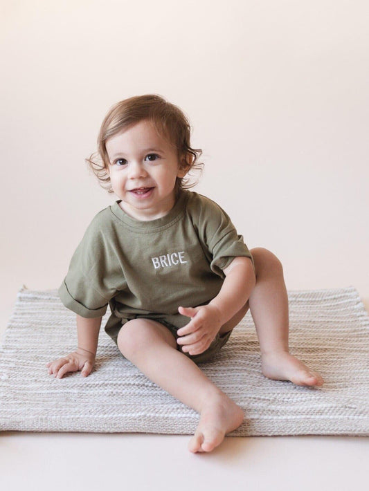 Custom Embroidered T - Shirt Romper - more colors - Little Joy Co.