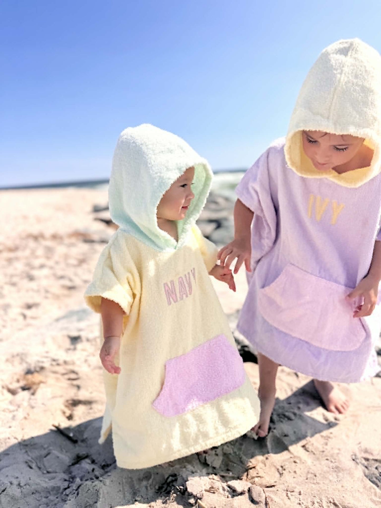 Colorblock Terry Beach Towel Poncho with Optional Custom Embroidery - more colors