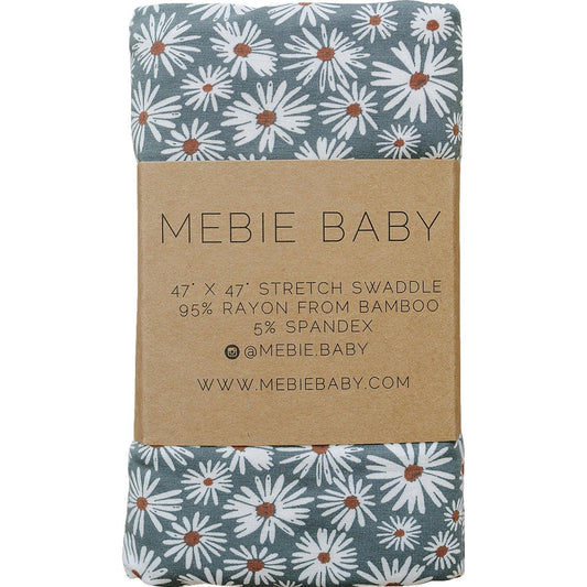 Dark Green Daisy Bamboo Stretch Swaddle - Little Joy Co.