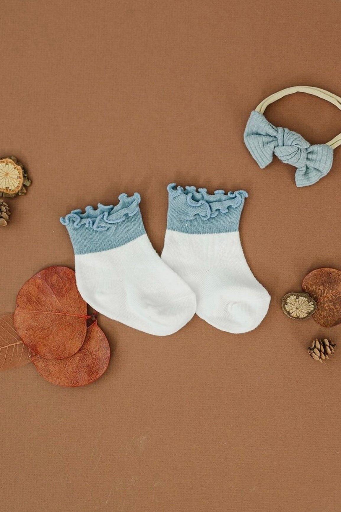 Dusty Blue Ruffle Socks - Little Joy Co.