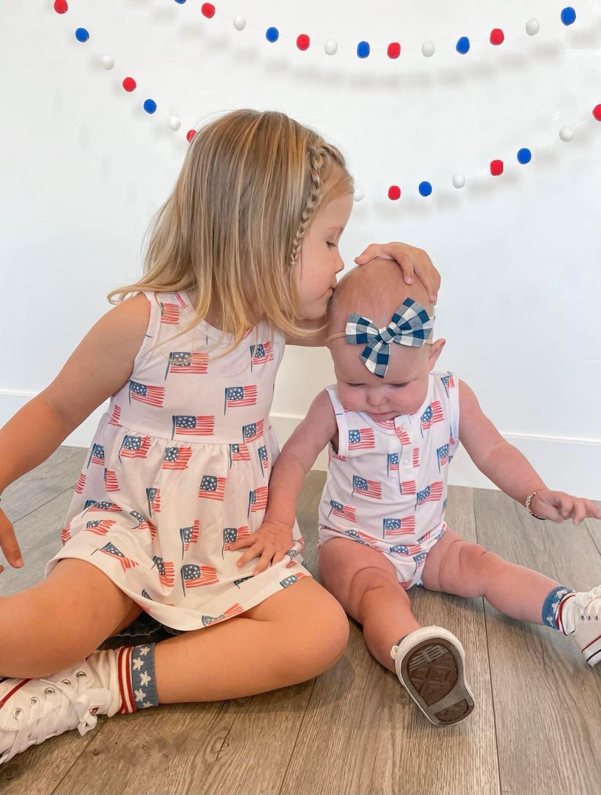 Flag Print Bamboo Peplum Top & Bike Shorts - Little Joy Co.