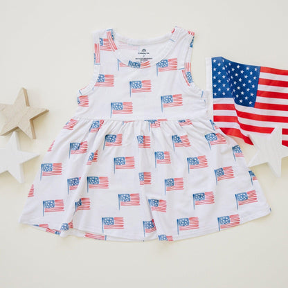 Flag Print Bamboo Peplum Top & Bike Shorts - Little Joy Co.