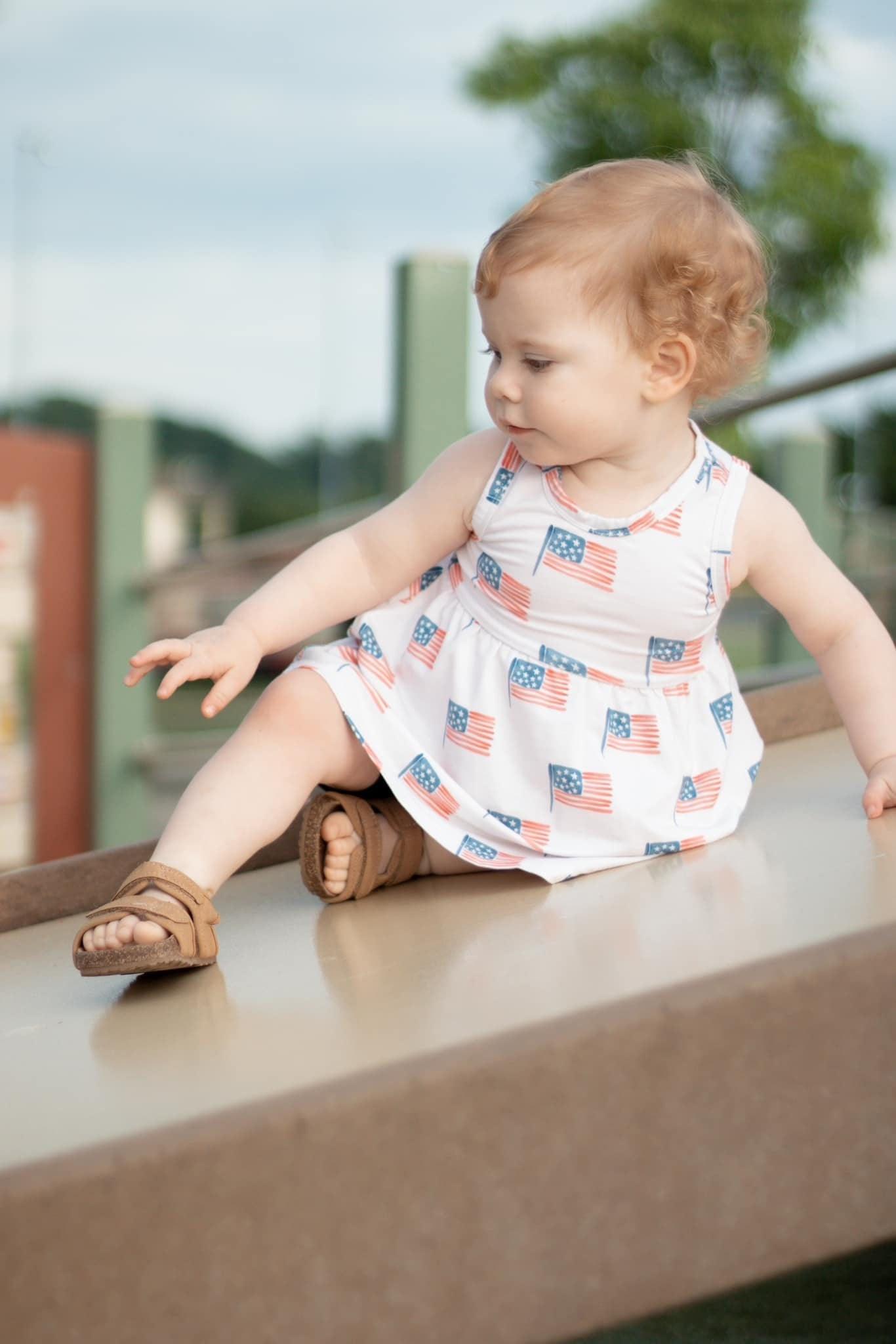 Flag Print Bamboo Peplum Top & Bike Shorts - Little Joy Co.