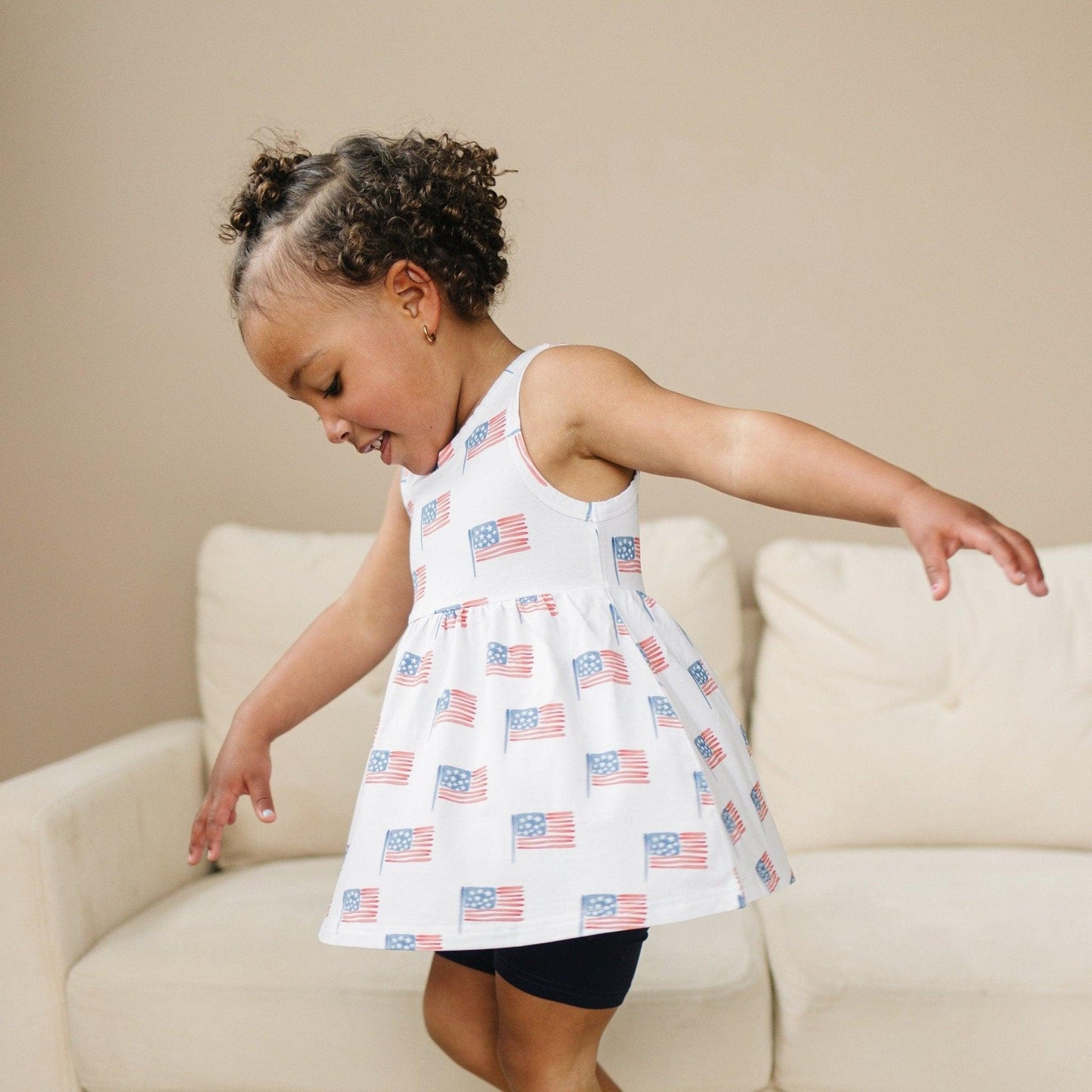 Flag Print Bamboo Peplum Top & Bike Shorts - Little Joy Co.