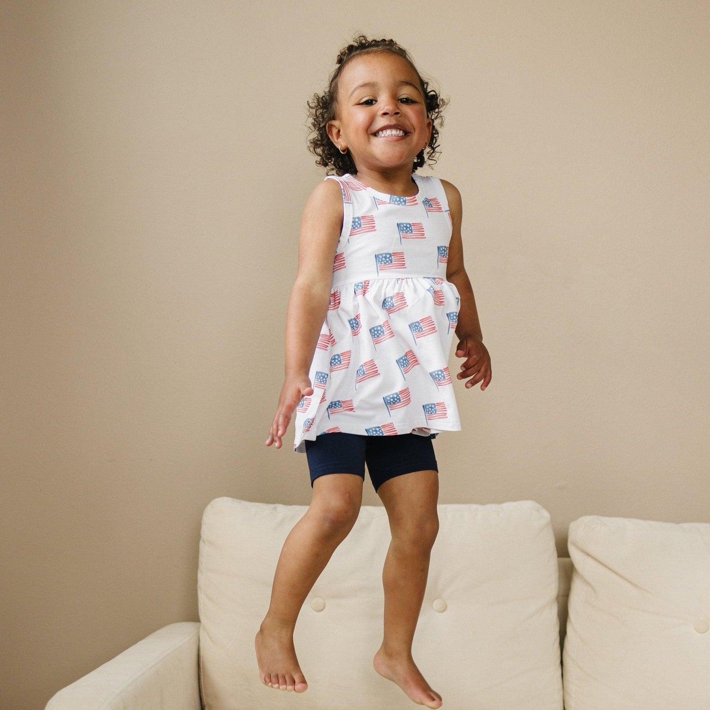 Flag Print Bamboo Peplum Top & Bike Shorts - Little Joy Co.