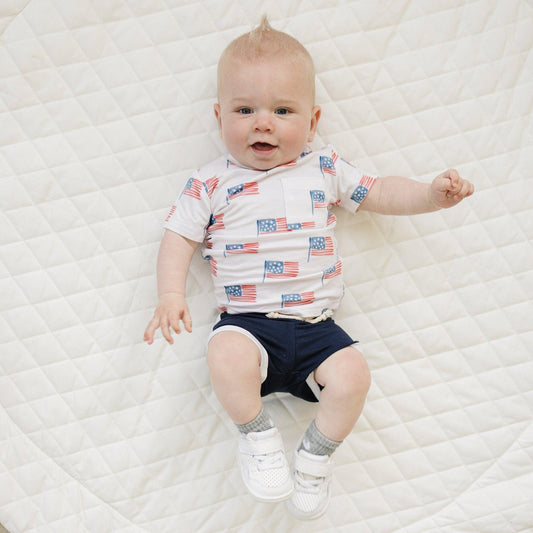 Flag Print Bamboo Pocket Tee & Shorts - Little Joy Co.