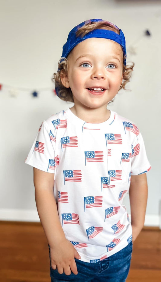 Flag Print Bamboo Pocket Tee & Shorts - Little Joy Co.