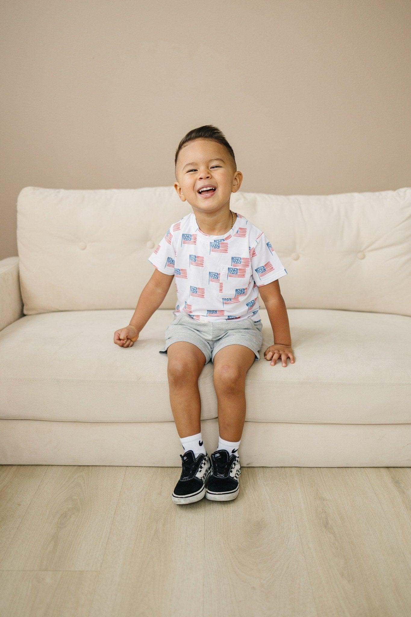 Flag Print Bamboo Pocket Tee & Shorts - Little Joy Co.