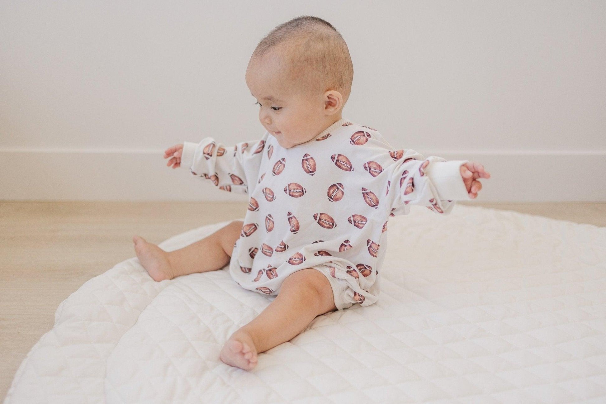 Football Print Bamboo Bubble Romper - Little Joy Co.