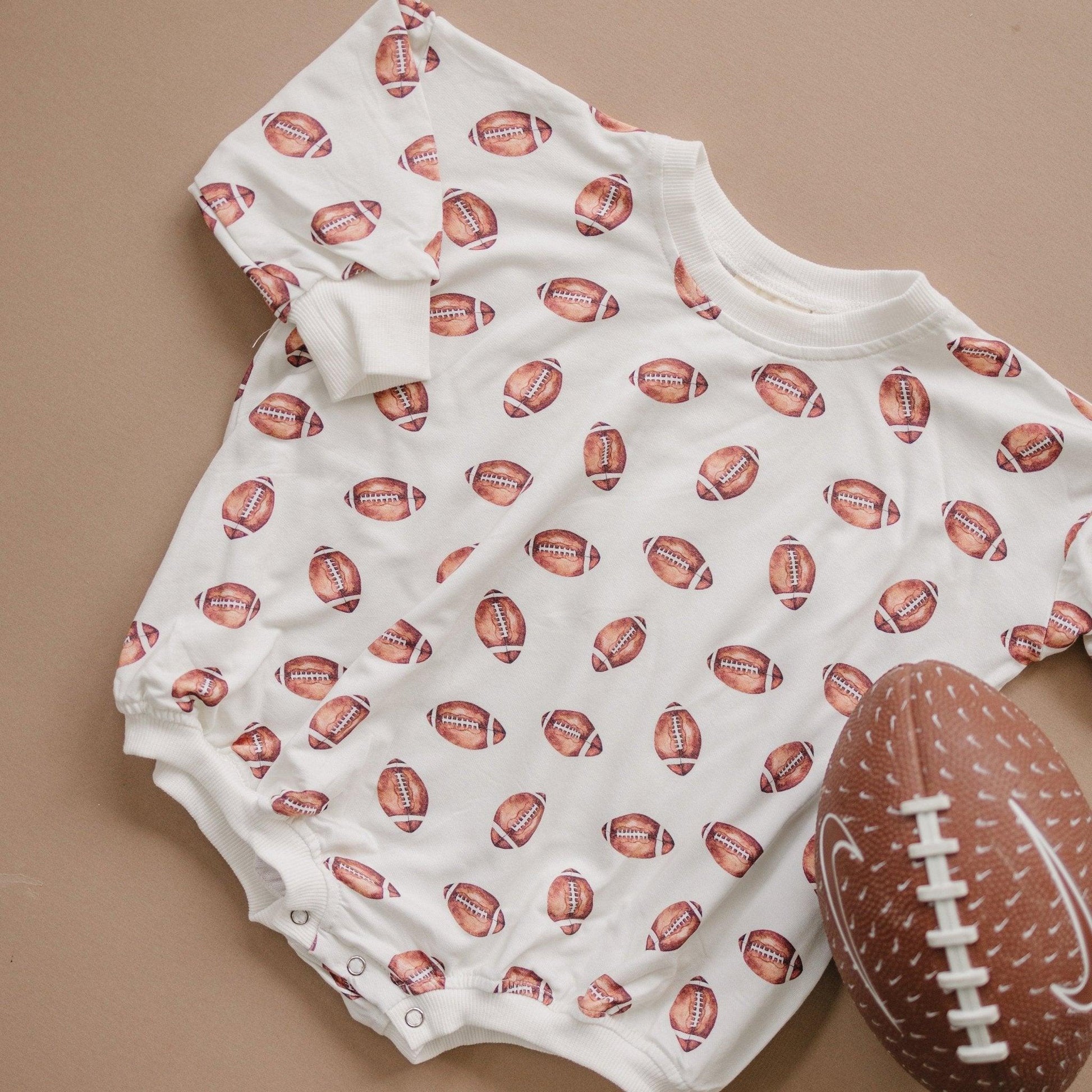 Football Print Bamboo Bubble Romper - Little Joy Co.